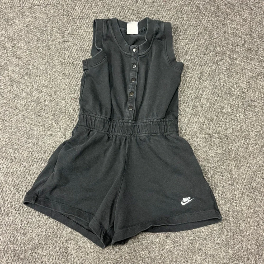 Nike Sportswear Girls Sleeveless Snap Front Romper Black Futura Logo Medium